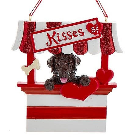 Dog Kisses - Kissing Booth Ornament -  Chocolate Lab