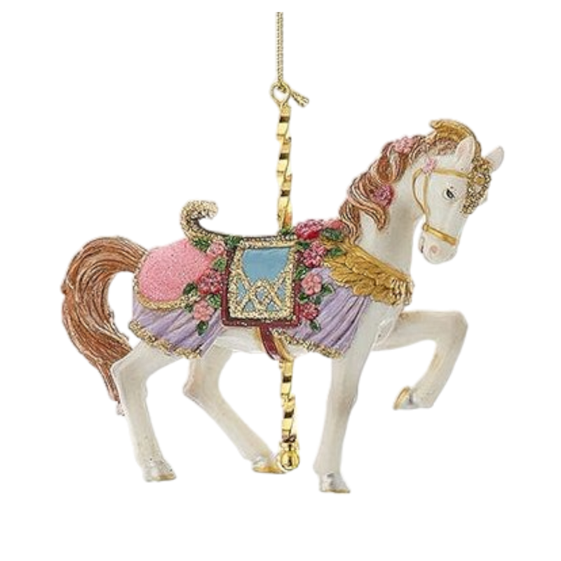 Resin Carousel Ornament - White Show Horse