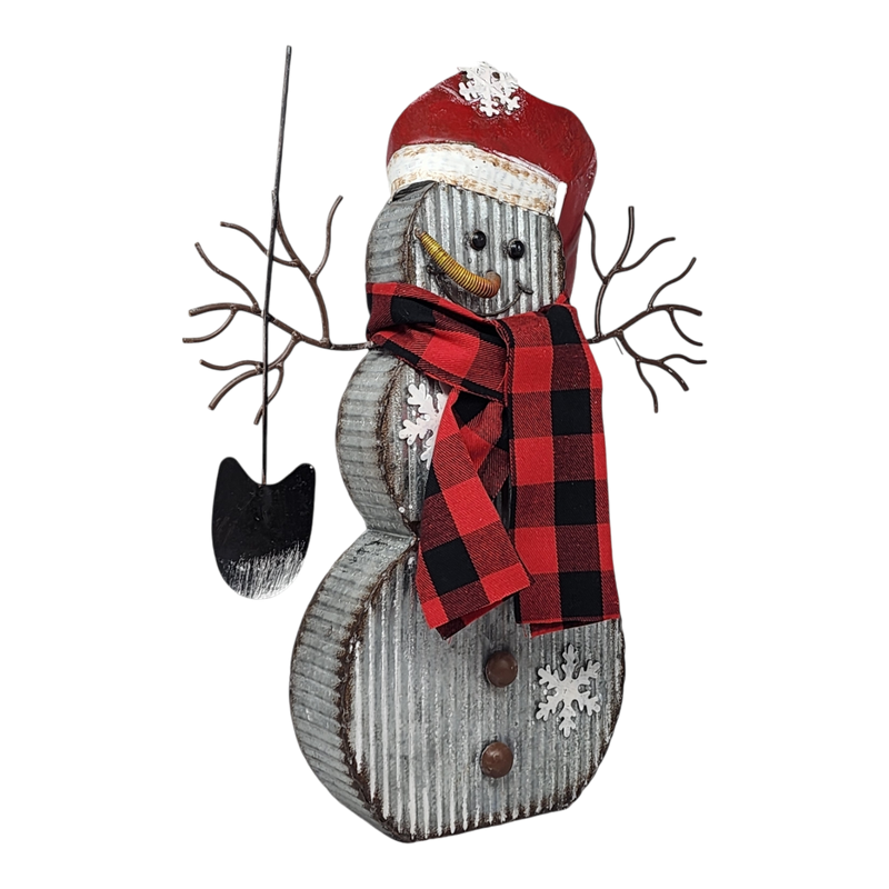 Metal Snowman Figurine - 18 Inch - Santa Hat