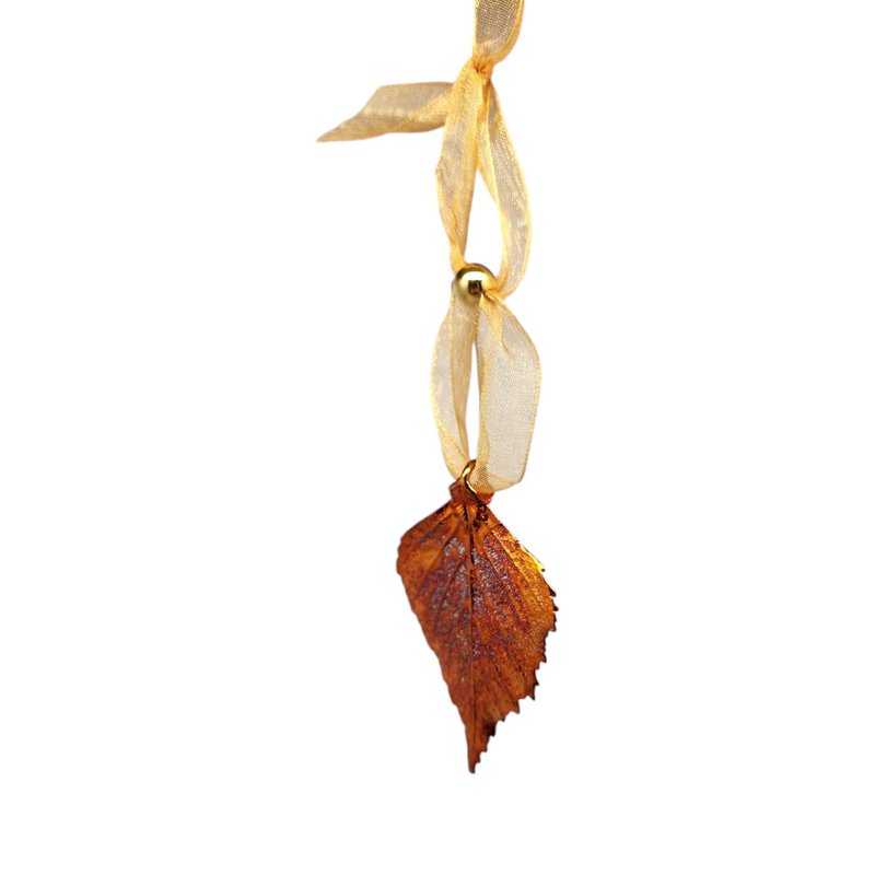 Copper Birch Leaf with Sheer Ribbon Ornament