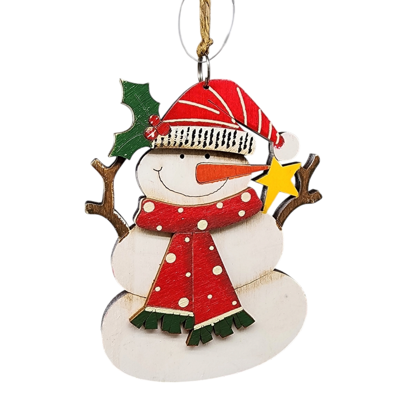 Rustic Wooden Ornament - Snowman