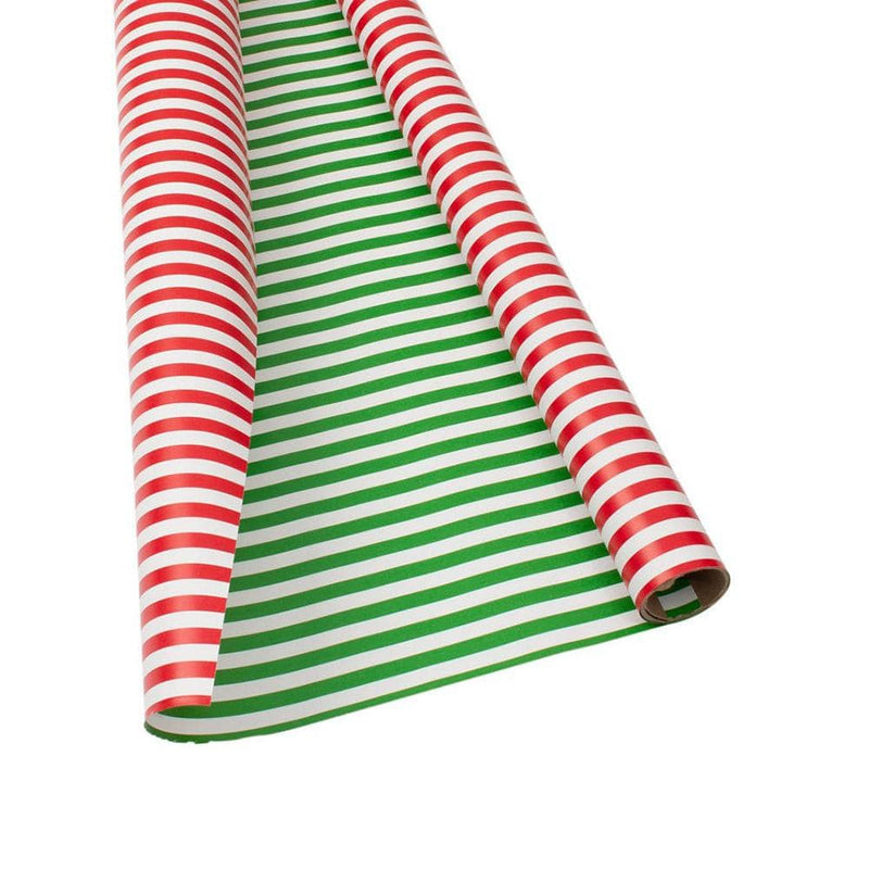 Club Stripe Reversible Gift Wrapping Paper in Red & Green - 30" x 8' Roll