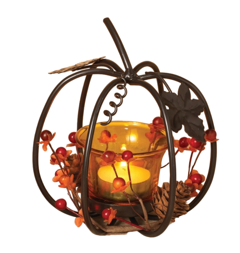 Metal Pumpkin with Glass Candle Holder