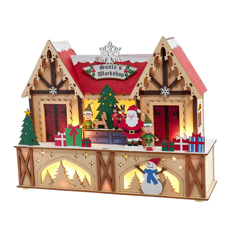 LED Lighted Santa's Workshop - 13 x 10 Inch