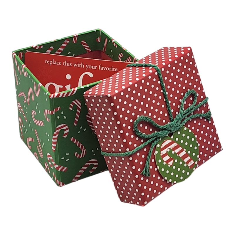 Gift Box Cube for Gift Cards - 3" x 3" -  Candy Canes