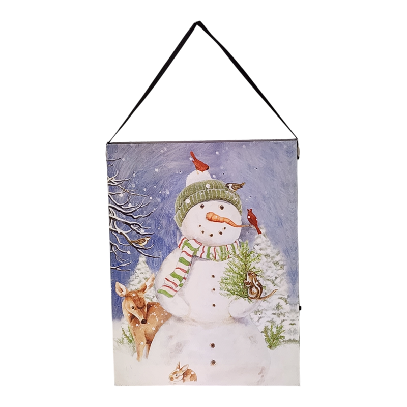 Fiber Optic Lighted Canvas Art - Woodland Snowman