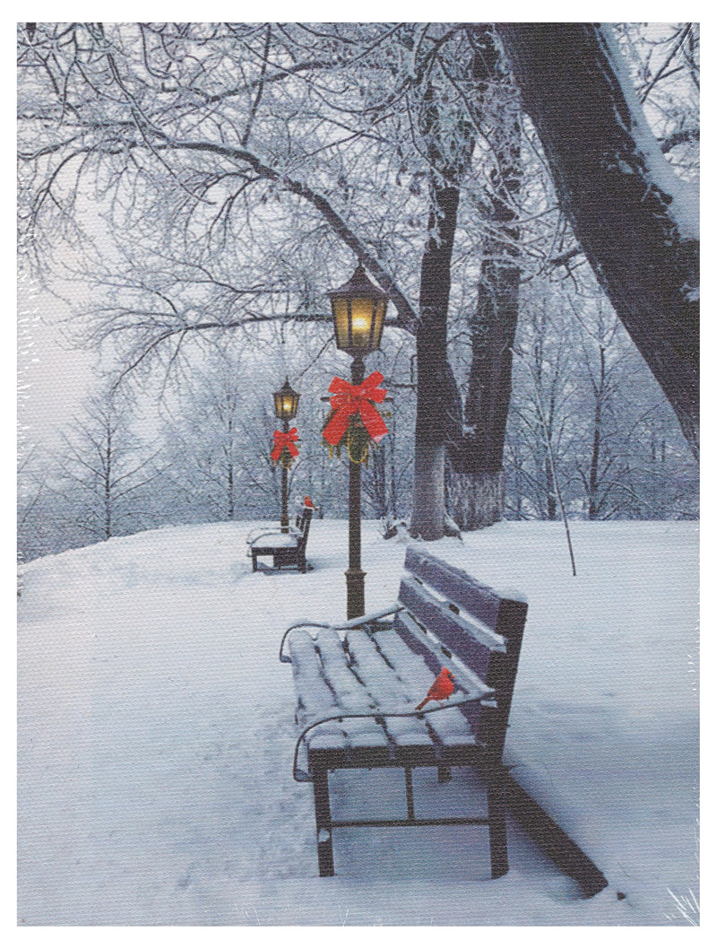 Lighted Canvas Print - Cardinals on a Bench