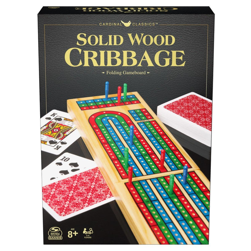 Solid Wood Cribbage Board with Cards