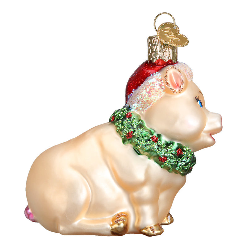 Holly Pig Glass Ornament