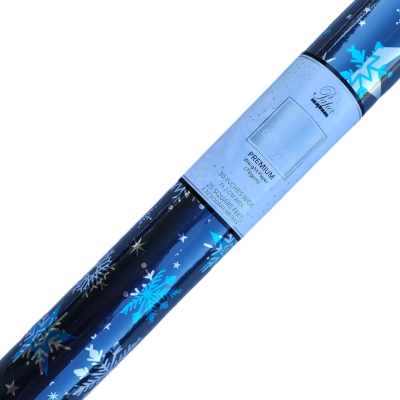 Premium Foil Roll Wrap - 30" x 120" - Icy Night Snowflake