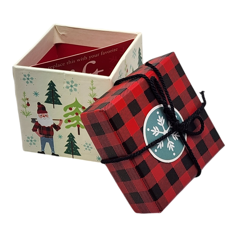 Gift Box Cube for Gift Cards - 3" x 3" - Woodland Santa