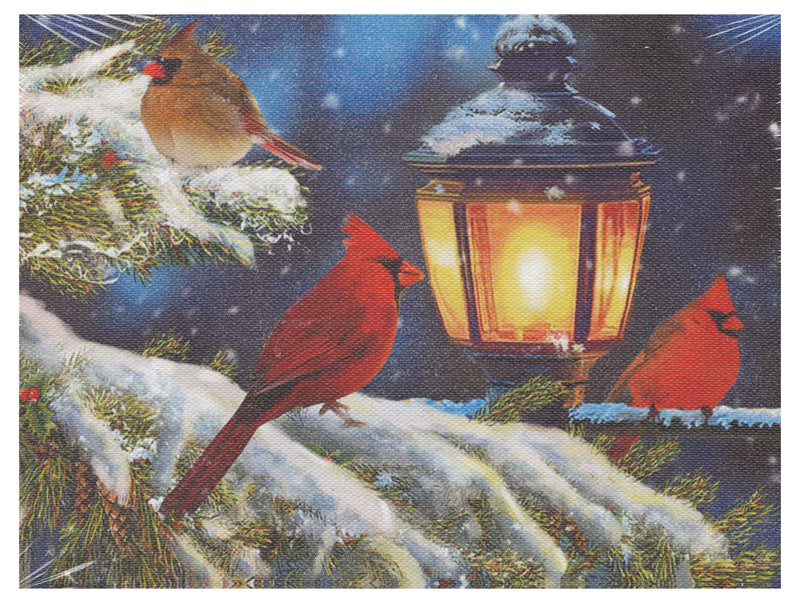 Lighted Canvas Print - Cardinals at the Lamp Post