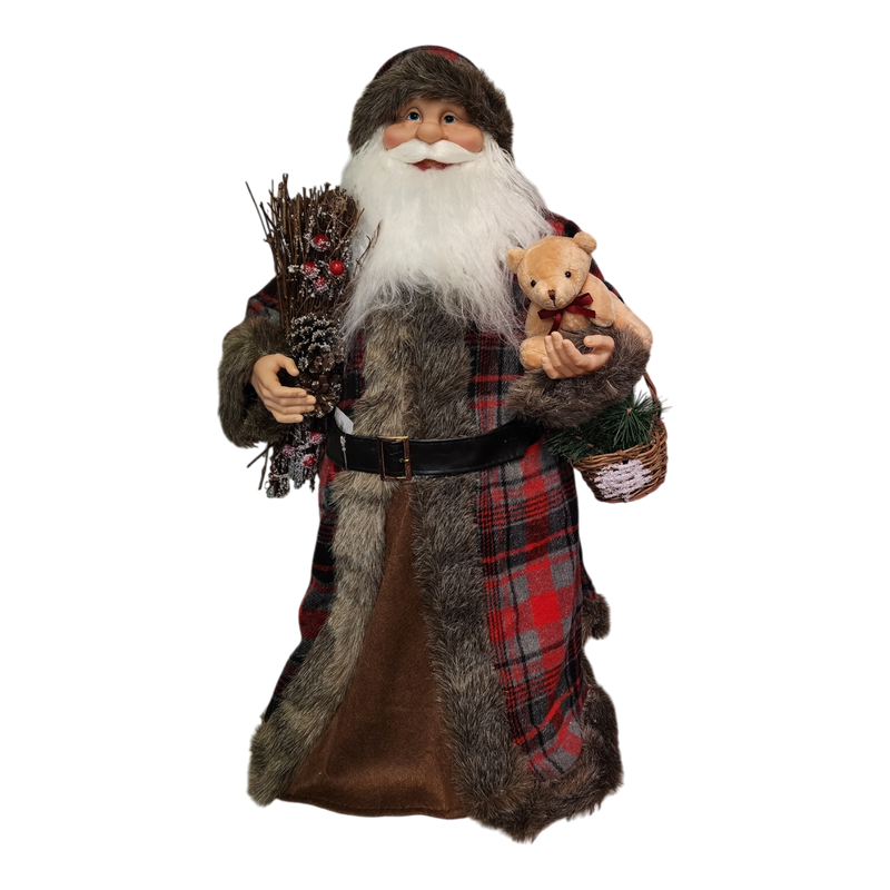 Woodland Cone Santa - Holding a Teddy Bear - 24 Inches Tall