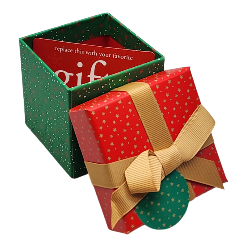 Gift Box Cube for Gift Cards - 3" x 3" - Red & Green Starfield