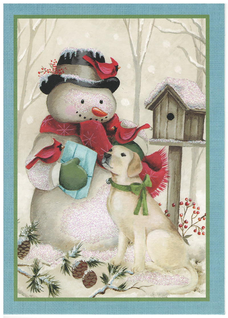 Classic Boxed Cards - Set of 30 - Snowman and a Puppy