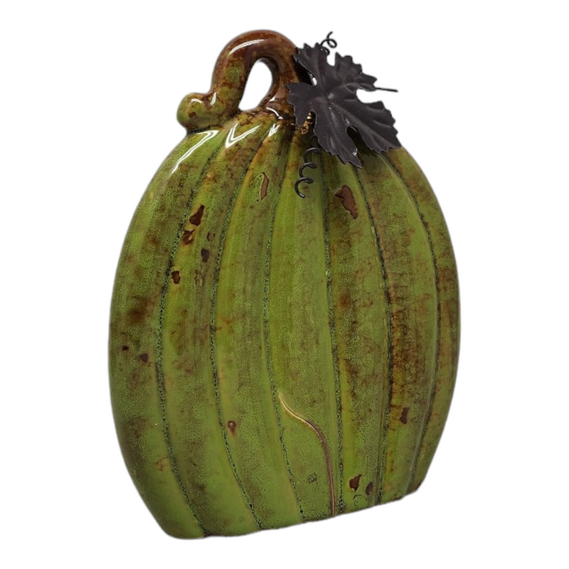 Ceramic Pumpkin with Metal leaf - 6 Inch -