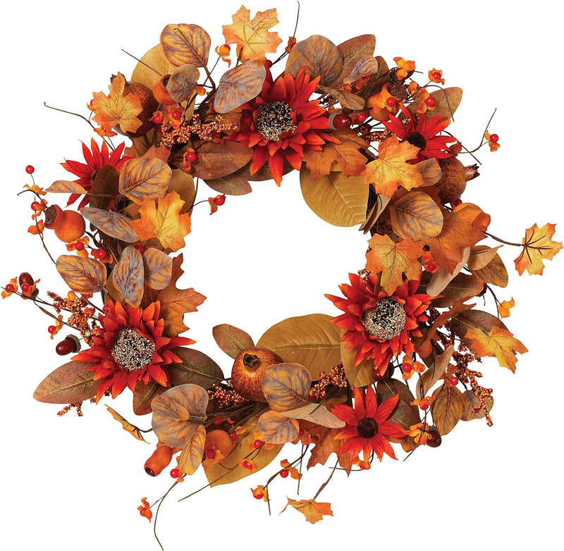 Harvest Autumn Wreath with Berries and Sunflowers - 22 inch