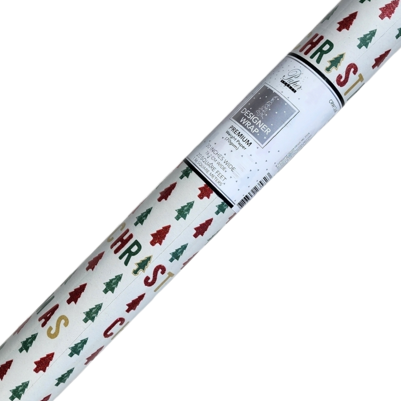 Glitter Accented Roll Wrap - 30" x 96" - Christmas Joy