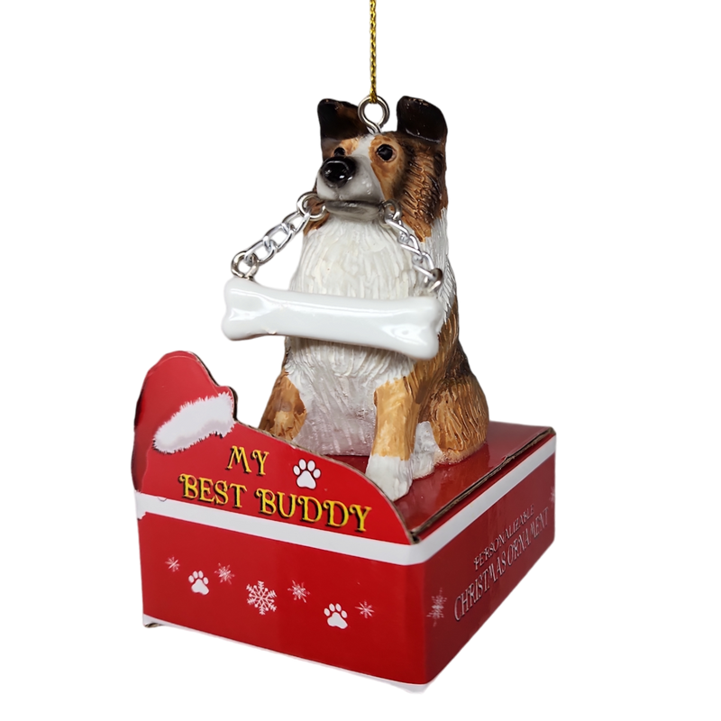 Sheltie with Bone Ornament