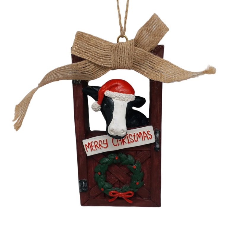 Christmas Cow at the Barn Door Ornament