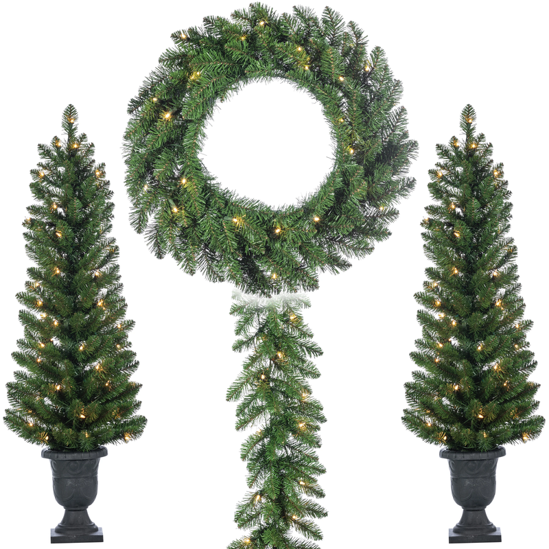 Pre-lit Vancouver Pine 4 Piece Entry Tree Set