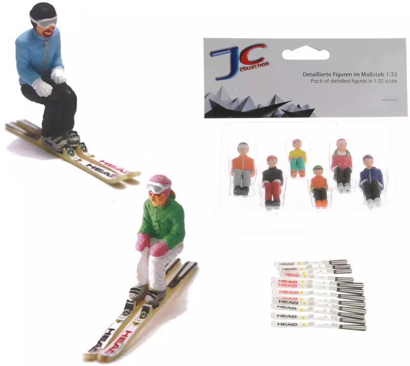 6 Piece sitting figurines with Skis - Red/Orange