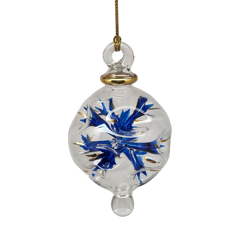 Blown Glass Pierced Starburst Ornament - Blue