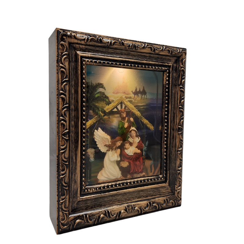 Lighted Spinning Waterglobe Framed Nativity