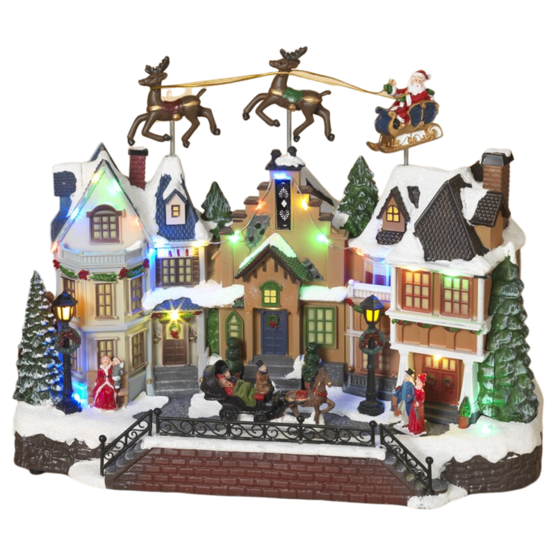 Lighted Musical Holiday Village with Flying Sleigh