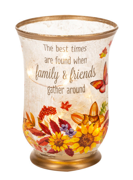 Harvest Lighted Hurricane Lamp - The best times are found when Family & Friends gather around