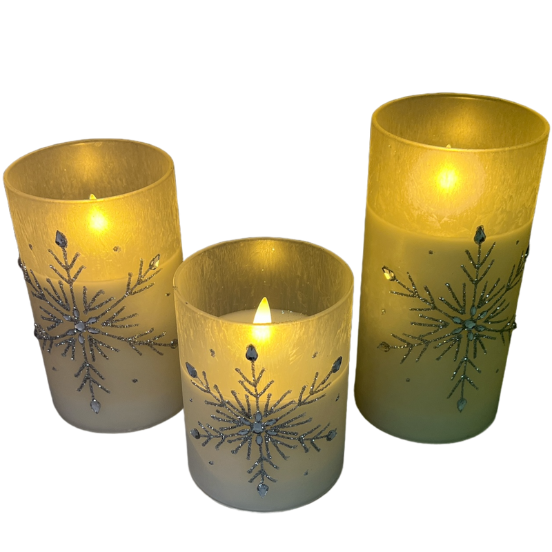 B/O Lighted Glass Holiday Luminaries with LED Set of 3 Candles