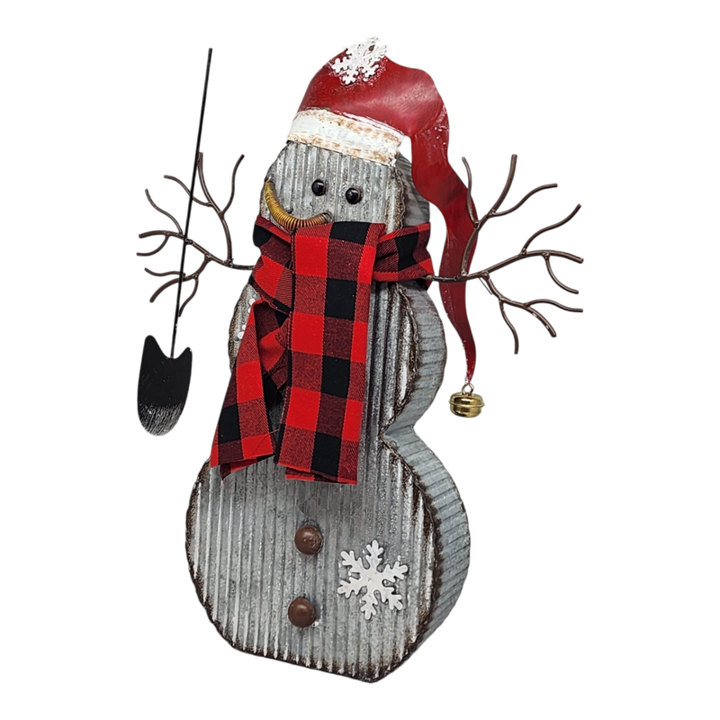 Metal Snowman Figurine - 18 Inch - Santa Hat