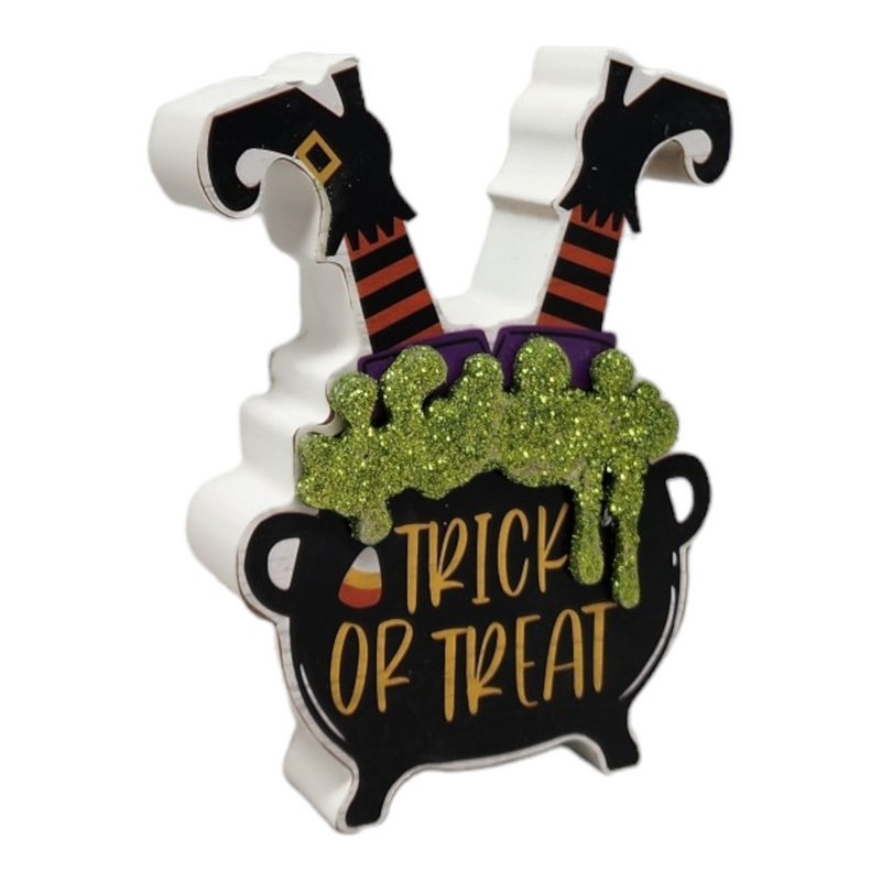 Halloween Wood Block Decor - Cauldron