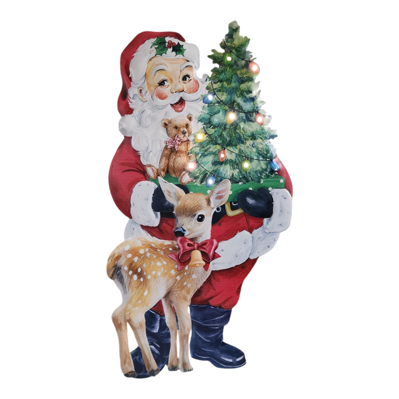 Lighted Metal Santa Porch Easel - 26 Inch