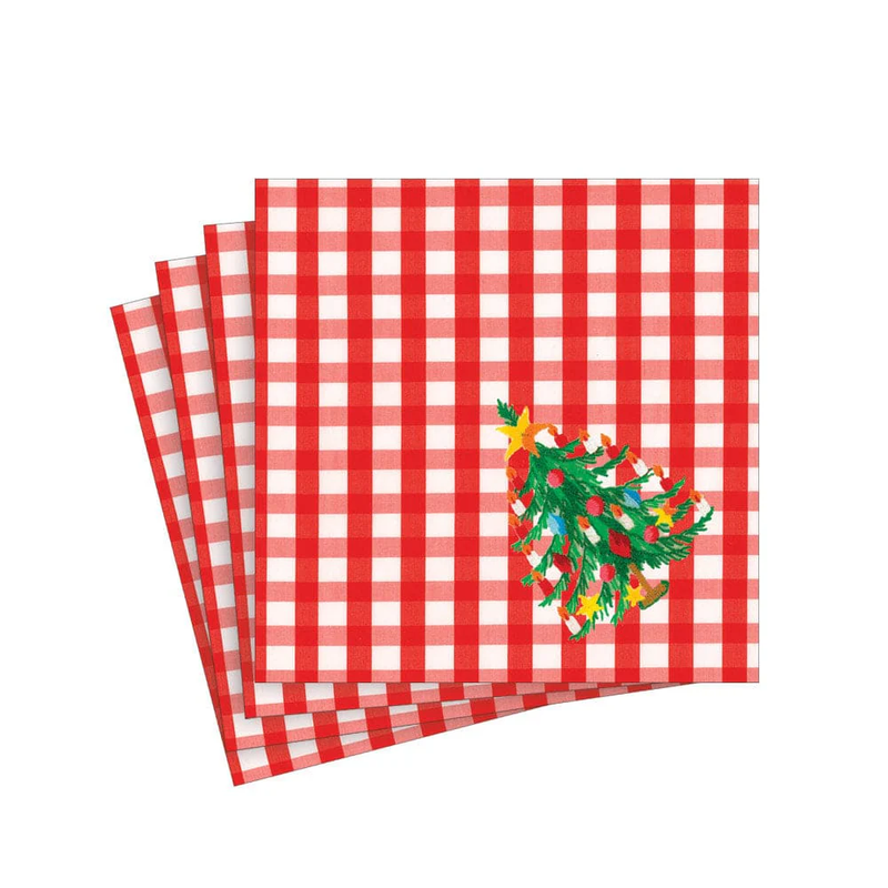 Christmas Tree Gingham Paper Cocktail Napkins - 20 Per Package