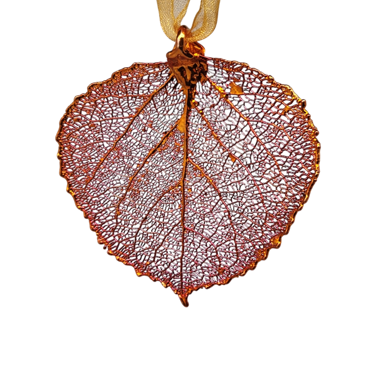 Copper Aspen Leaf with Sheer Ribbon Ornament