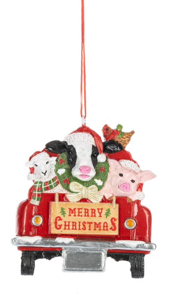 Farm Friends in a Pickup Truck Ornament