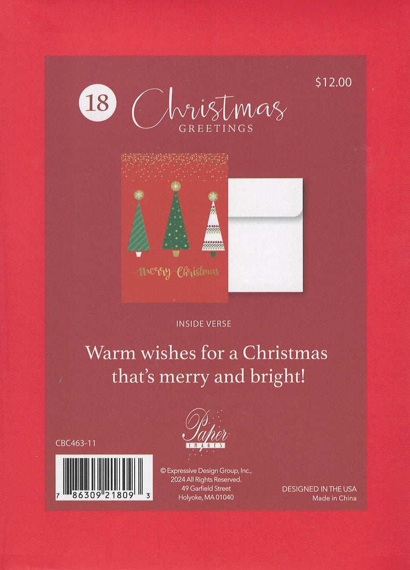 Holiday Memories Boxed Cards - Set of 18 - Merry Christmas Tree Trio