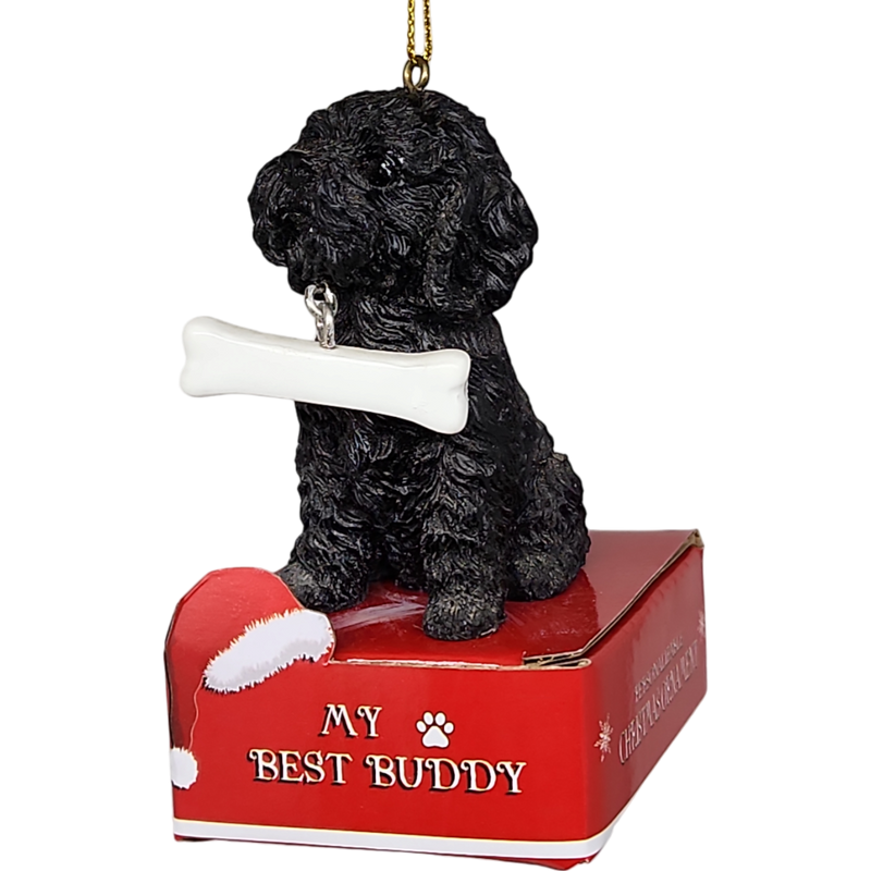 Poodle - Black with Bone Ornament