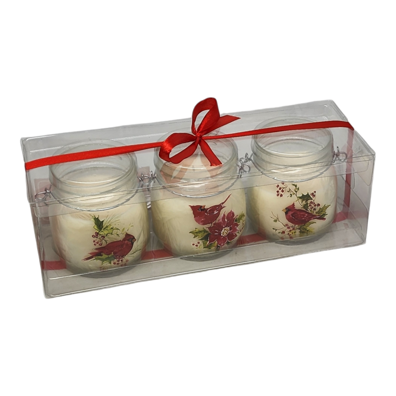 Cardinal Glass Jar Wax Candle - 3 Piece Set