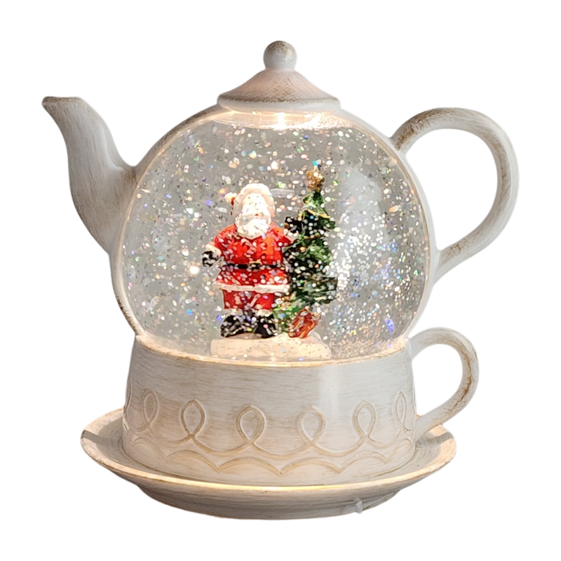 Lighted Water Globe Teapot - Santa