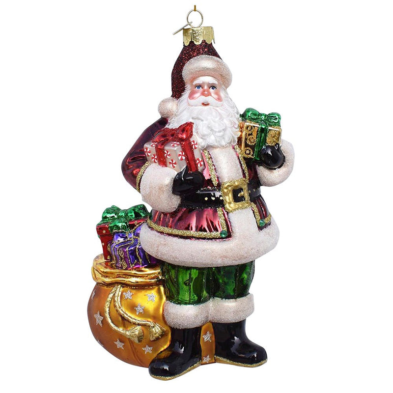 Bellissimo Glass Santa With Gifts Ornament