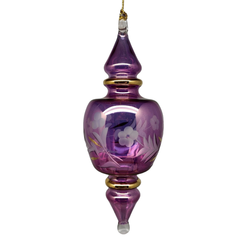 Double Pointed Blown Glass Box Ornament - Purple