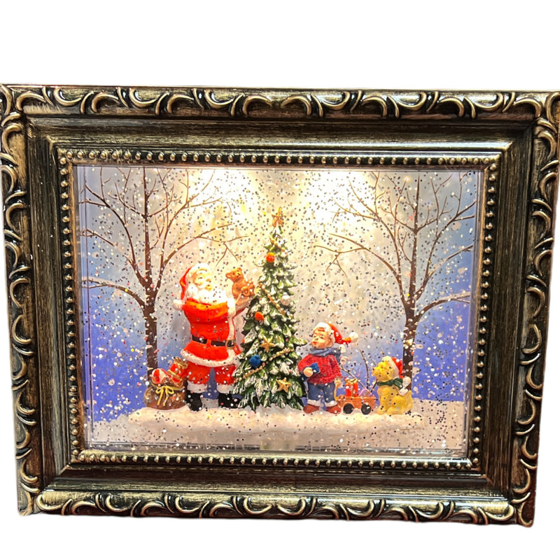 Lighted Spinning Water Globe Frame Santa Holiday