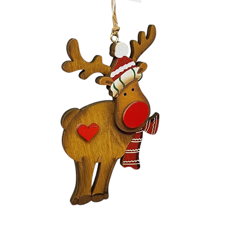 Rustic Wooden Ornament - Reindeer with a Heart