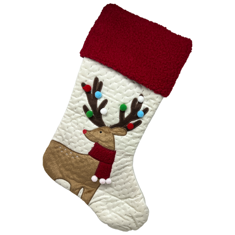 Fabric Holiday Deer Design Stocking - Looking Right