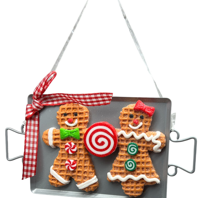 Clay Dough Gingerbread Cookies on Metal Pan  Ornament Buttons And Bows