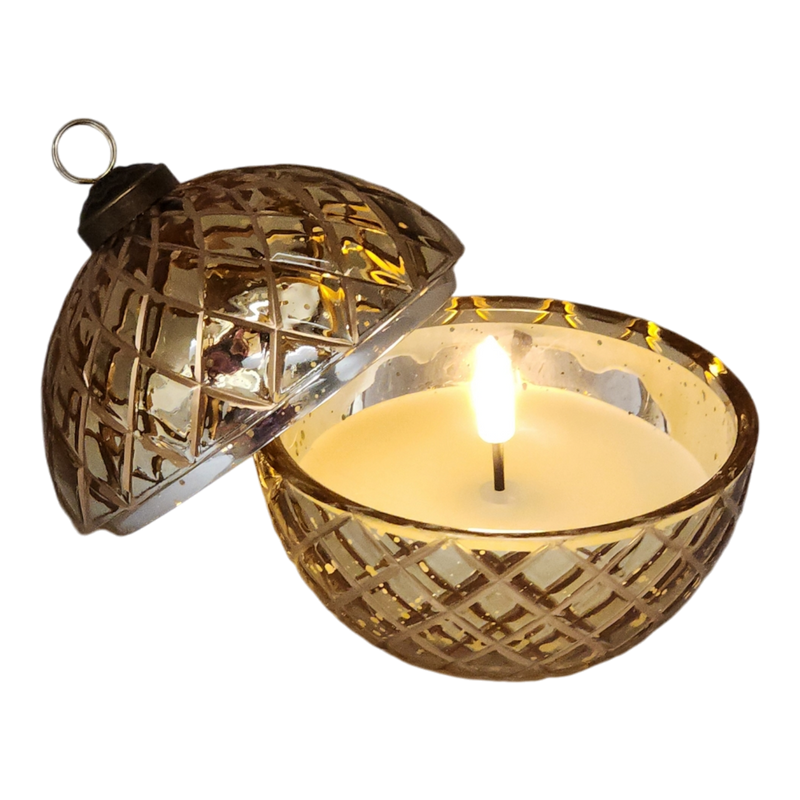 Lighted Glass Ornament with LED Wax Candle -