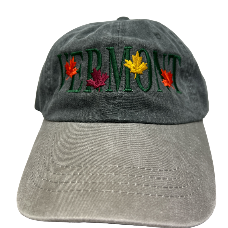 Vermont Fall Leaves Embroidered Hat - Dark Grey