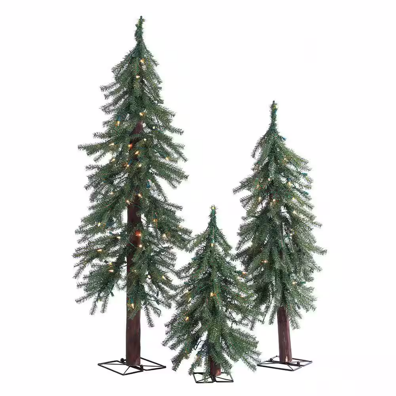 Pre-Lit Alpine Christmas Trees with Clear Lights (3-Piece Set -- 2 ft., 3 ft. and 4 ft. )